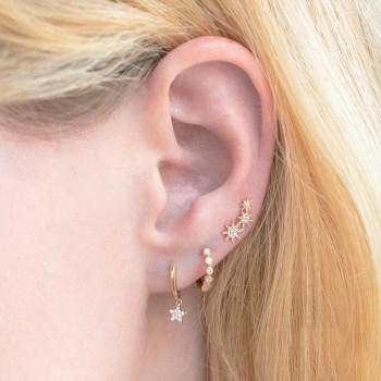 Diamond Dangling Star Huggie Earrings 14k White Gold (0.04ct)