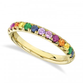Multi-Color Sapphire Stackable Wedding Ring Band 14K Yellow Gold (0.63ct)