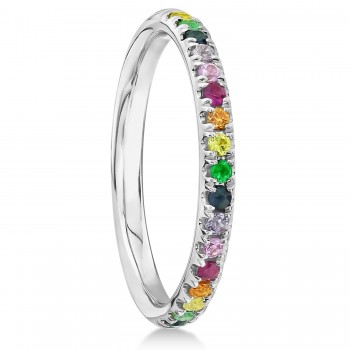 Multi-Color Sapphire Stackable Wedding Ring Band in 14K White Gold (0.31ct)