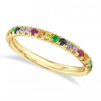 Multi-Color Sapphire Stackable Wedding Ring Band in 14K Yellow Gold (0.31ct)