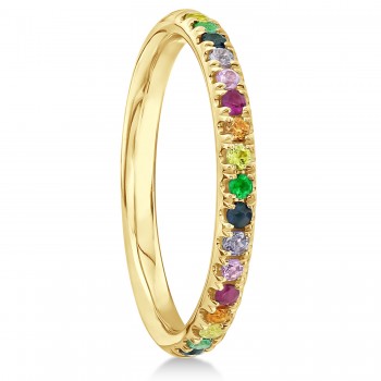 Multi-Color Sapphire Stackable Wedding Ring Band in 14K Yellow Gold (0.31ct)