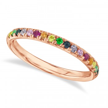 Multi-Color Sapphire Stackable Wedding Ring Band in 14K Rose Gold (0.31ct)