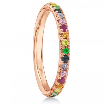 Multi-Color Sapphire Stackable Wedding Ring Band in 14K Rose Gold (0.31ct)