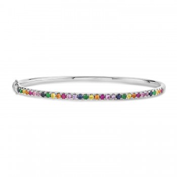 Rainbow Sapphire Gemstone Pave Bracelet in 14k White Gold (1.18ct)