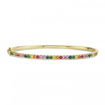 Rainbow Sapphire Gemstone Pave Bracelet in 14k Yellow Gold (1.18ct)