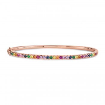 Rainbow Sapphire Gemstone Pave Bracelet in 14k Rose Gold (1.18ct)