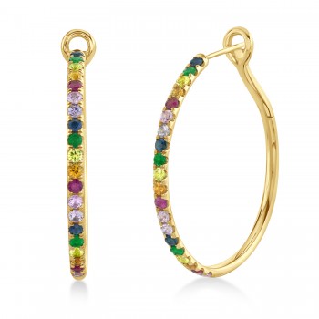 Multi-Color Sapphire Pave in 14k Yellow Gold Hoop Earrings (1.9ct)