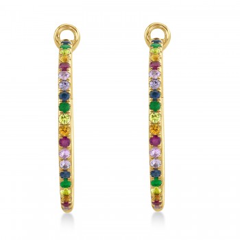 Multi-Color Sapphire Pave in 14k Yellow Gold Hoop Earrings (1.9ct)