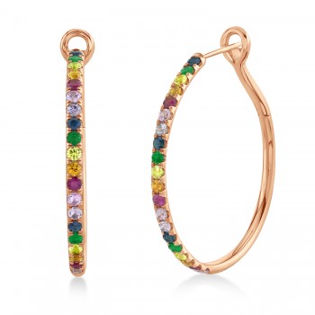 Multi-Color Sapphire Pave in 14k Rose Gold Hoop Earrings (1.9ct)