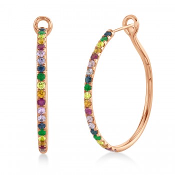 Multi-Color Sapphire Pave Hoop Earrings 14k Rose Gold (1.9ct)