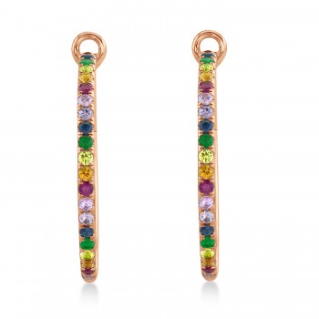 Multi-Color Sapphire Pave Hoop Earrings 14k Rose Gold (1.9ct)