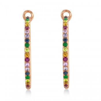 Multi-Color Sapphire Pave in 14k Rose Gold Hoop Earrings (1.9ct)