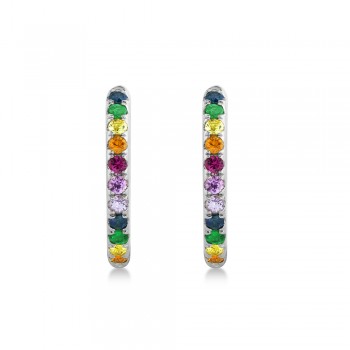 Multicolor Diamond Huggie Earrings 14k White Gold (0.32ct)
