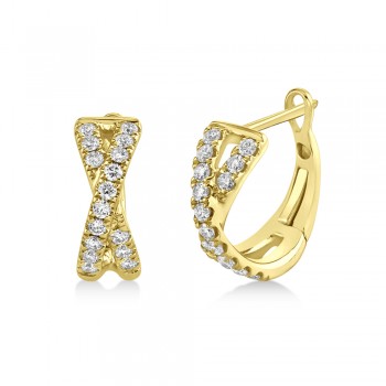 Diamond Accented Twisted X Huggie Earrings 14k Yellow Gold (0.40ct)