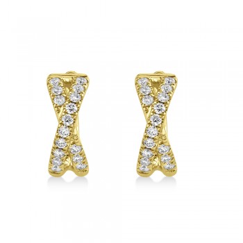 Diamond Accented Twisted X Huggie Earrings 14k Yellow Gold (0.40ct)