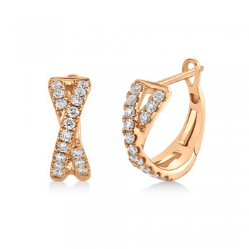 Diamond Accented Twisted X Huggie Earrings 14k Rose Gold (0.40ct)