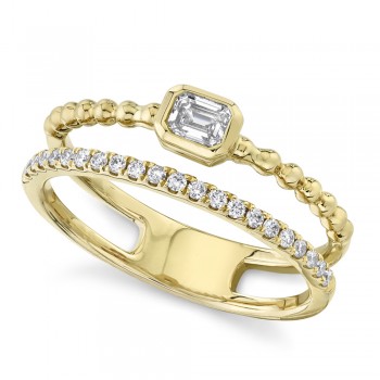 Diamond Emerald Cut Beaded Ring 14k Yellow Gold (0.35ct)