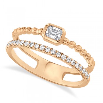 Diamond Emerald Cut Beaded Ring 14k Rose Gold (0.35ct)