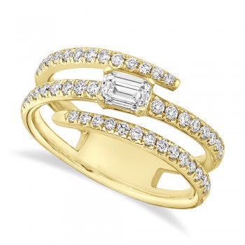 Diamond Emerald Cut Wrap Around Statement Ring 14k Yellow Gold (0.88ct)