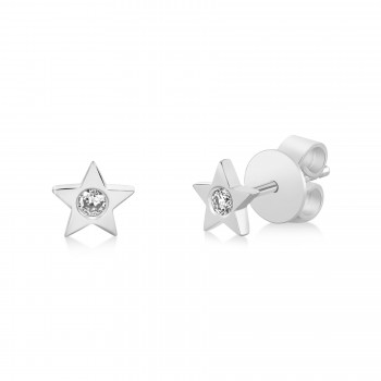 Diamond Bezel Star Stud Earrings 14k White Gold (0.06ct)