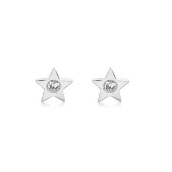 Diamond Bezel Star Stud Earrings 14k White Gold (0.06ct)