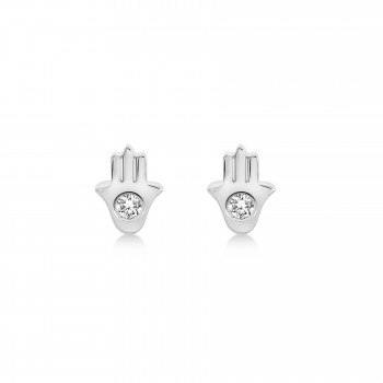 Diamond Bezel Hamsa Stud Earrings 14k White Gold (0.06ct)