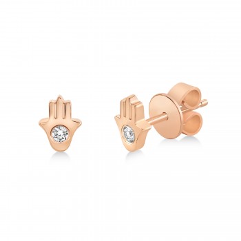 Diamond Bezel Hamsa Stud Earrings 14k Rose Gold (0.06ct)