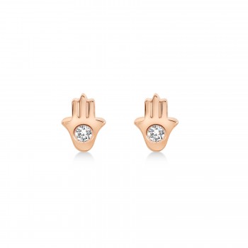 Diamond Bezel Hamsa Stud Earrings 14k Rose Gold (0.06ct)