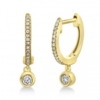 Diamond Bezel Drop Huggie Earrings 14k Yellow Gold (0.14ct)