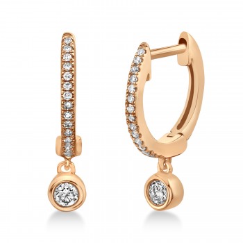 Diamond Bezel Drop Huggie Earrings 14k Rose Gold (0.14ct)