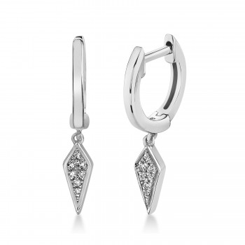 Diamond Accented Diamond Drop Huggie Earrings 14k White Gold (0.04ct)