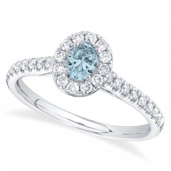 Oval Aquamarine Solitaire & Diamond Engagement Ring 14K White Gold (0.54ct)