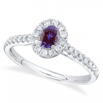 Oval Lab Alexandrite & Diamond Engagement Ring 14K White Gold (0.55ct)