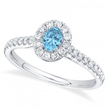 Oval Blue Topaz Solitaire & Diamond Engagement Ring 14K White Gold (0.62ct)