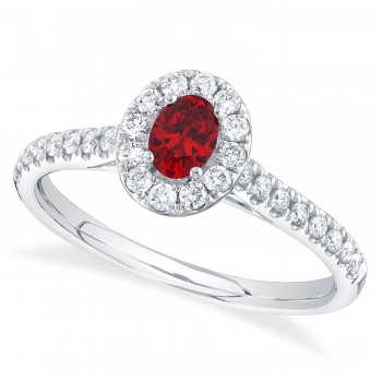 Oval Ruby Solitaire & Diamond Engagement Ring 14K White Gold (0.64ct)