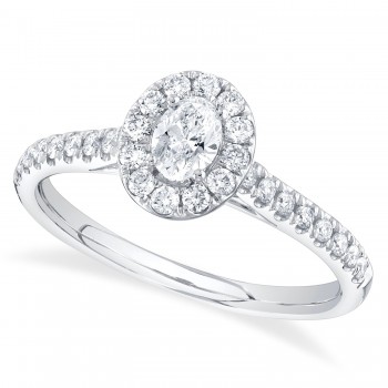 Oval Cut Diamond Halo  Engagement Ring 14K White Gold (0.62ct)