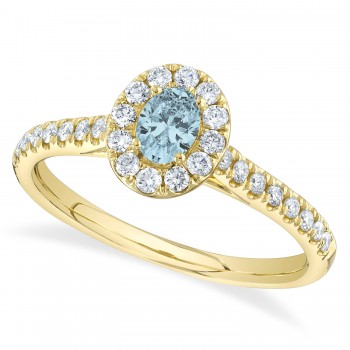 Oval Aquamarine Solitaire & Diamond Engagement Ring 14K Yellow Gold (0.54ct)