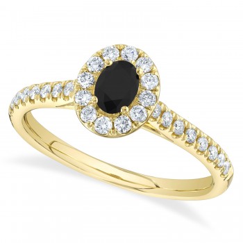 Oval Black Diamond Solitaire Engagement Ring 14K Yellow Gold (0.62ct)