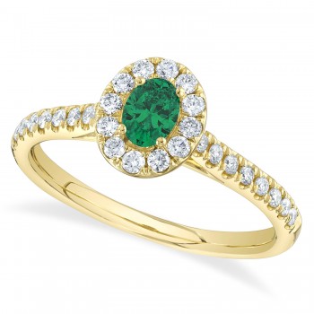 Oval Emerald Solitaire & Diamond Engagement Ring 14K Yellow Gold (0.57ct)
