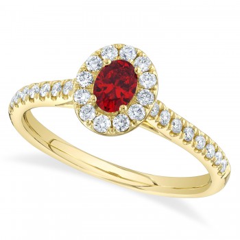 Oval Ruby Solitaire & Diamond Engagement Ring 14K Yellow Gold (0.64ct)