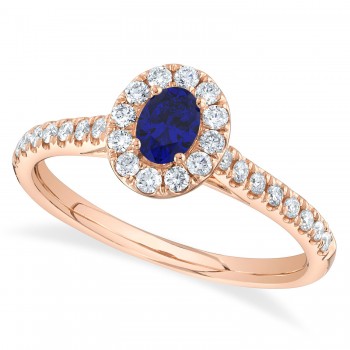 Oval Blue Sapphire Solitaire & Diamond Engagement Ring 14K Rose Gold (0.67ct)