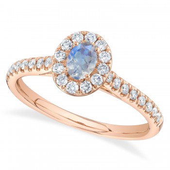 Oval Moonstone & Diamond Engagement Ring 14K Rose Gold (0.57ct)