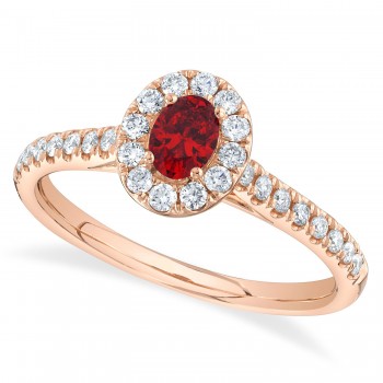 Oval Ruby Solitaire & Diamond Engagement Ring 14K Rose Gold (0.64ct)