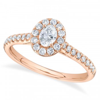 Oval Cut Diamond Halo  Engagement Ring 14K Rose Gold (0.62ct)