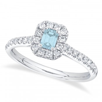 Emerald-Cut Aquamarine & Diamond Engagement Ring 14K White Gold (0.59ct)