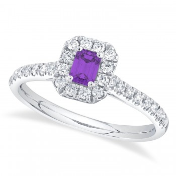 Emerald-Cut Amethyst & Diamond Engagement Ring 14K White Gold (0.60ct)
