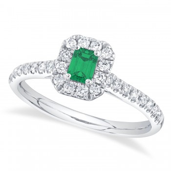 Emerald  & Diamond Accented Engagement Ring 14K White Gold (0.62ct)