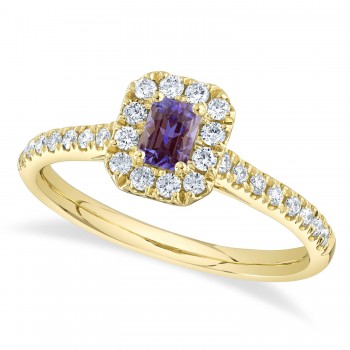 Emerald-Cut Alexandrite & Diamond Engagement Ring 14K Yellow Gold (0.68ct)