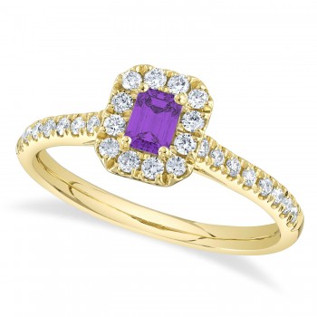 Emerald-Cut Amethyst & Diamond Engagement Ring 14K Yellow Gold (0.60ct)