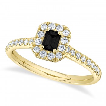 Emerald-Cut Black Diamond Engagement Ring 14K Yellow Gold (0.62ct)